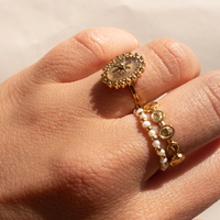 Bague ouverte en or 18 carats et acier inoxydable, bijoux de mode, étoile ronde à huit branches, quartz rose, pour femmes