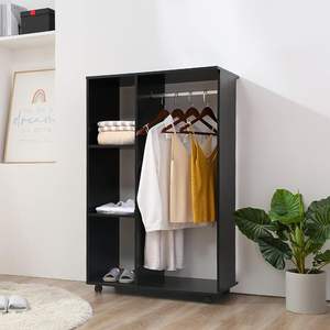 Armoire ouverte <span class=keywords><strong>sur</strong></span> <span class=keywords><strong>roulettes</strong></span> avec <span class=keywords><strong>tringle</strong></span> à vêtements, rangement pour vêtements de chambre à coucher avec <span class=keywords><strong>tringle</strong></span> de suspension, porte-vêtements mobile pour vestiaire - Product Image 2
