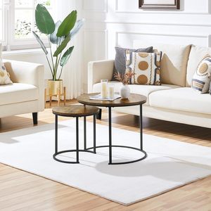 Wood Round Nesting Coffee <strong>Table</strong> <strong>Set</strong> of 2, Stacking <strong>End</strong> Side <strong>Table</strong> with Metal Frame, <strong>Sofa</strong> Tea <strong>Table</strong> for Small Space - Product Image 2