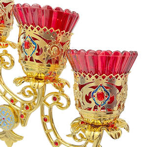 Ht Klaar Voorraad Grote Orthodoxe Kristallen Stenen Kandelaar Met 7 Armen Glazen Beker Voor Kerkdecoratie - Product Image 3