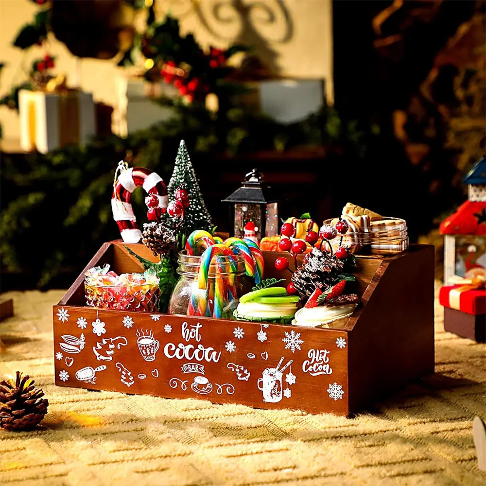 Оптовая продажа, Рождественская деревянная коробка для хранения горячего шоколада, декоративная коробка, милая деревянная коробка для хранения для дома, Рождественский праздничный подарок, праздничные принадлежности