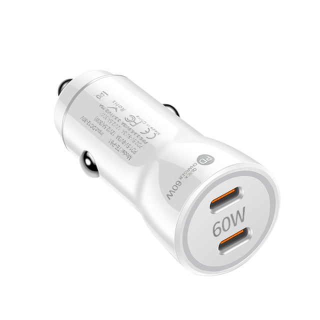 60W Dual-Port PD QC3.0 Fast Car Charger USB-C Universal USB Mobile Phone Cigarette Lighter Charger Adapter