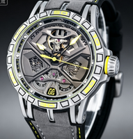 Montre mécanique automatique squelette pour homme, lumineuse, bracelet en cuir suédé, montre de sport pour homme