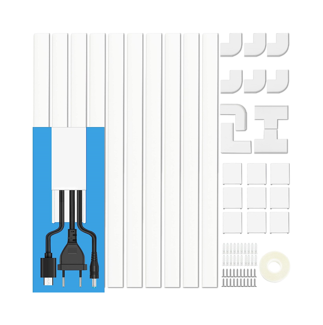 High Quality Custom Medium Cord Cover Hider Kit 10PCS 15.7inch Paintable White Plastic/PVC Cable Concealer Wire Trunking Wall