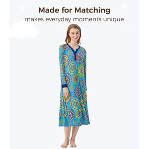 Vente en gros de chemises de nuit pour femmes à manches longues, pyjamas en bambou, robe de nuit longue Henley avec poches, vêtements pour femmes, chemise de nuit - Product Image 2