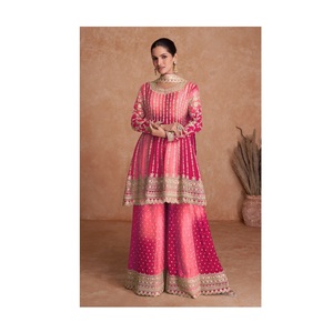 Salwar Kameez de haute qualité Gulkayra Designer en véritable chinon lourd avec broderie et travail de séquence pour les occasions de mariage - Product Image 1