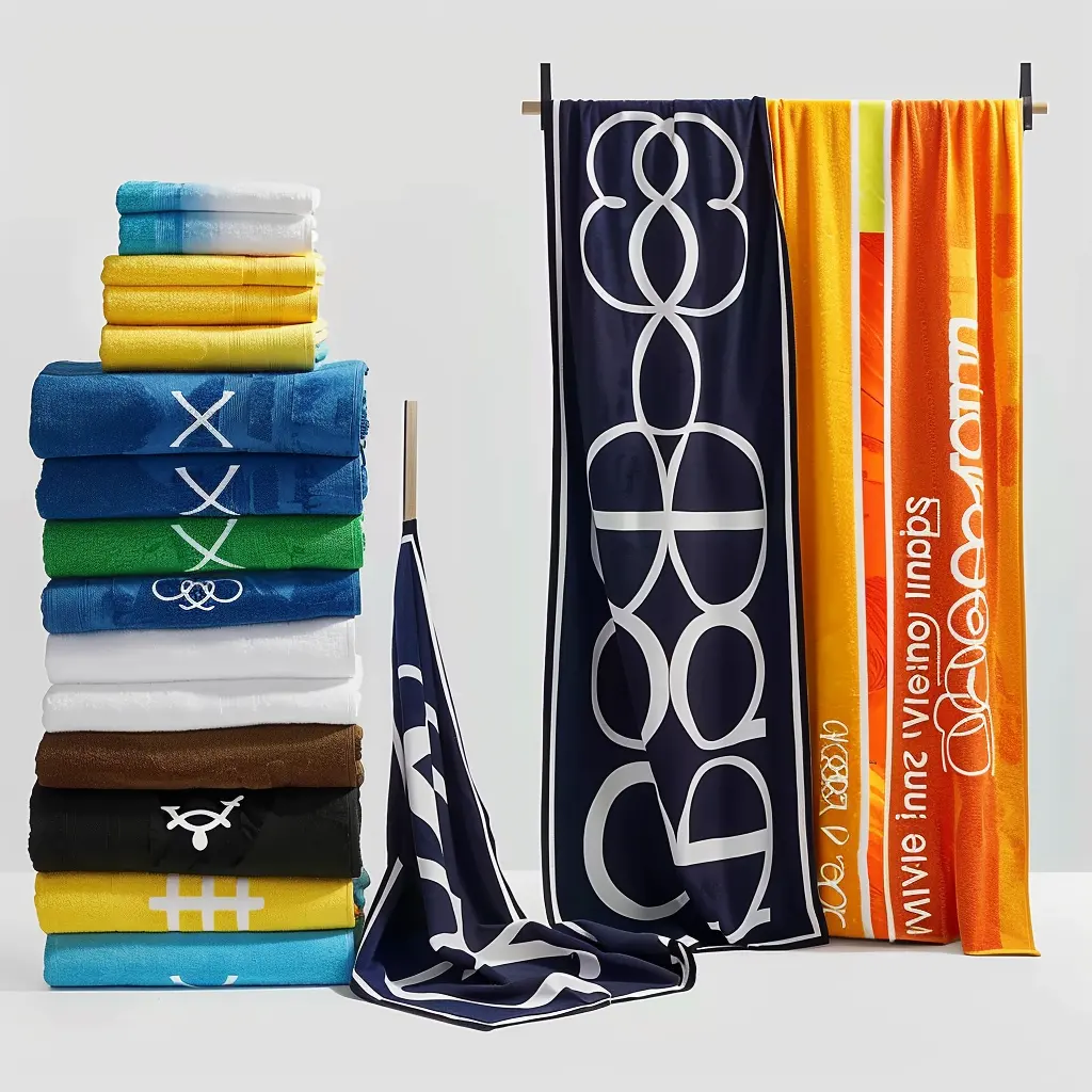 Serviette de plage tissée en coton personnalisé avec logo jacquard gaufré