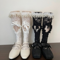 Chaussettes blanches en dentelle au-dessus du genou en polyester, avec nœud papillon, haut de gamme, effet froncé, en maille de soie, à lacets ouverts, pour femme et fille, avec volants
