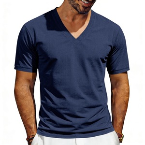 Camiseta de pana vintage de cuello en V profundo para hombre, estilo holgado y resistente, ideal para el verano, de la colección transfronteriza europea y americana Ami Kaji. - Product Image 2