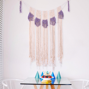 Grande tenture murale en macramé à pompons bleus, <span class=keywords><strong>tapisserie</strong></span> tissée en corde <span class=keywords><strong>de</strong></span> coton pour la décoration intérieure - Product Image 5