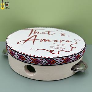 Tamburello Personalizzato da Matrimonio da 6 Pollici per Danza e Chiesa Bomboniera Tamburo a Mano con Sonagli a Fila Singola in Legno - Product Image 5