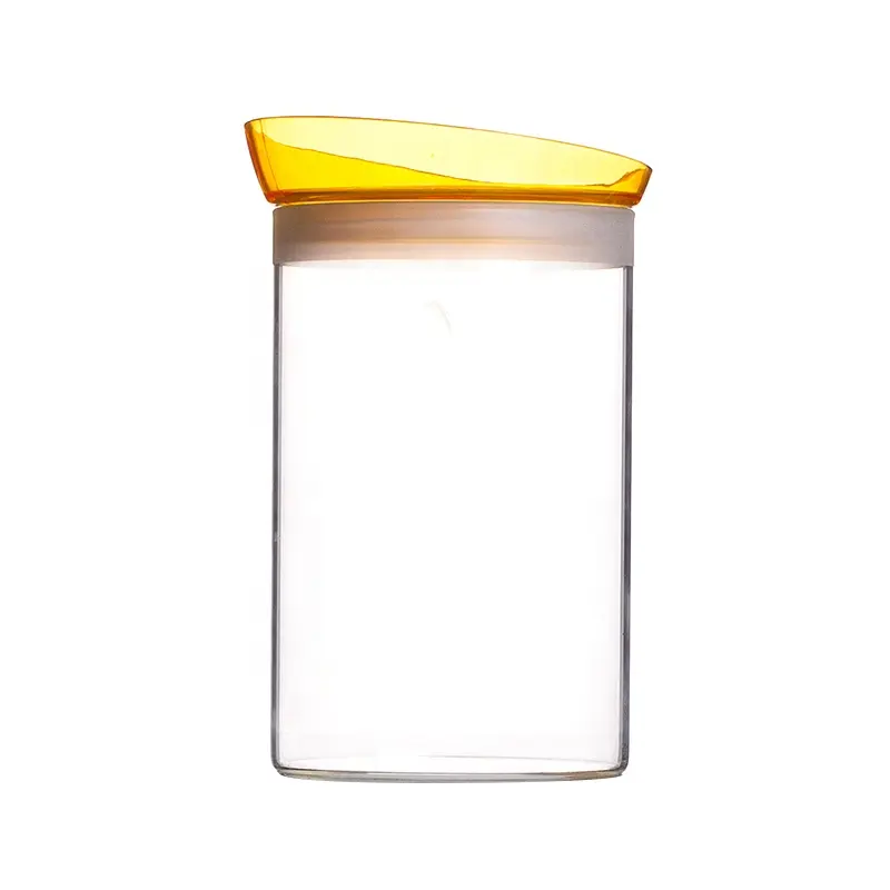 Vaso di vetro quadrato a strisce chiaro su misura borosilicato con coperchio in legno per stoviglie per la casa