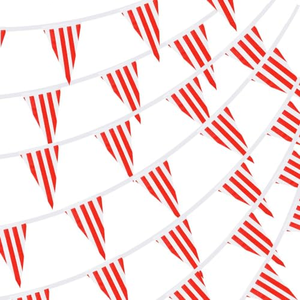 Guirlande de 20 drapeaux rayés rouge et blanc en PE lavable et réutilisable de 10 m pour décoration de fête d'anniversaire, de cirque ou de carnaval - Product Image 1