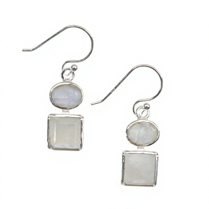 Rainbow Moonstone Sterling <b>Silver</b> Hook <b>Earrings</b> Handmade Double Stone <b>Dangle</b> <b>Earrings</b> for Women Gift Jewelry - Product Image 1
