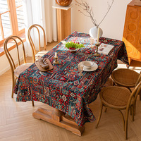Nappe Jacquard Épaisse en Coton et Lin Ethnique, Motif Géométrique, Anti-Poussière, Rectangulaire, pour Décoration de Table à Manger ou de Table à Thé