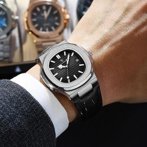 Poedagar 613 Đồng hồ nam thường ngày sang trọng đồng hồ nam mặt vuông thời trang thương hiệu hàng đầu Đồng hồ nam chống nước dạ quang lịch bằng da thật - Product Image 3