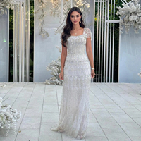 Robe de soirée sirène blanche de luxe de Dubaï avec manches courtes pour femmes, robes de mariée pour fêtes Lsz291-1