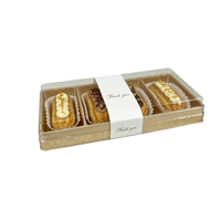 Lot de 4 boîtes à pâtisserie dorées en PET de qualité alimentaire avec couvercle transparent, boîte rectangulaire pour éclairs et cakesicles, emballage en plastique doré pour fournitures de boulangerie