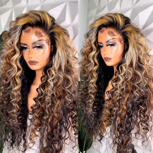 Wig Frontal 13x6 pirang Highlight rambut manusia Highlight coklat Wig renda penuh 360 Wig keriting gelombang dalam renda HD Wig depan - Product Image 2