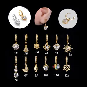 Gaby new gold plated hoop earrings Moon heart flower design wholesale fashion piecing jewelry hoop earring body piercing jewelry