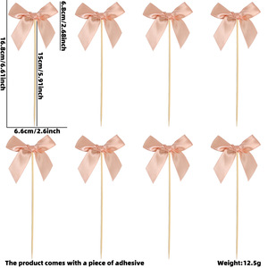 8 pz/pacco Topper per cupcake in poliestere a forma di fiocco, decorazioni per torte di compleanno a strato singolo, bandierine per dessert a forma di fiocco per ragazze - Product Image 4