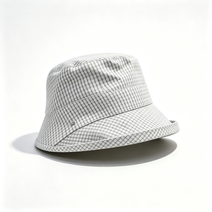 Sombrero de Pescador Unisex de Lona Transpirable con Cuadros Grises Claros, Etiqueta Metálica Personalizada con Logotipo, para las Cuatro Estaciones - Product Image 4