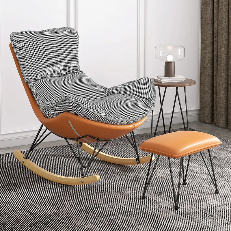 Rocking Chair Luxury Nordic Modern Wood Fabric Leather Sets Waiting Wing Home Lounge Accent Furniture Living Room Sofa Chairs