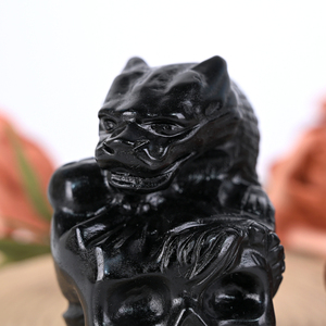 Estatuas de Calaveras de Dragón Talladas a Mano en Obsidiana Natural, Cristales Curativos, Artesanías de Tallado de Dragones para Decoración del Hogar - Product Image 4