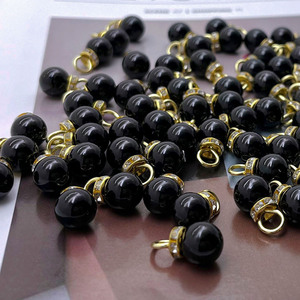 Abs Black Imitation Pearl Pendant With Gold Rhinestone Ring For Earring Making Jewelry Findings Round <b>Beads</b> Diy Components - Product Image 4