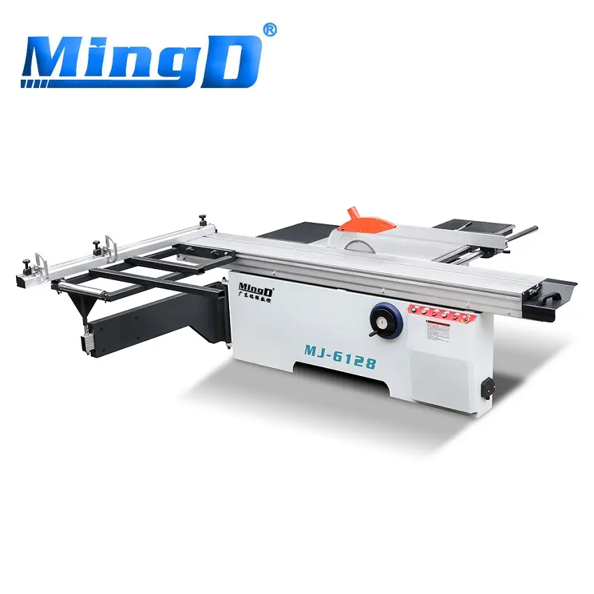 MINGD MJ-6128 45/90 derece ayarlanabilir en iyi Panel testere makinesi ahşap slayt masa testere ile farklı boyut isteğe bağlı otomatik kaldırma