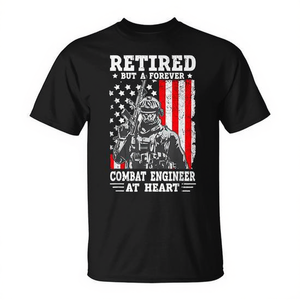 T-shirt d'ingénieur de combat en retraite, design drapeau américain, cadeau pour vétéran militaire, unisexe, adulte, manches courtes, col rond - Product Image 3