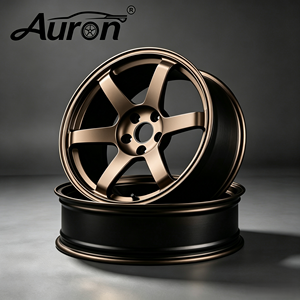 Jante en alliage multi-rayons Auron 5.5x15 noir brillant avec lèvre usinée monobloc pour voitures particulières - Product Image 1