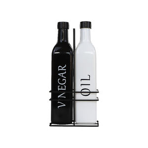 Distributeur <span class=keywords><strong>de</strong></span> bouteilles en verre vide noir et <span class=keywords><strong>blanc</strong></span> <span class=keywords><strong>de</strong></span> 8 oz 250ml 16oz 500ml pour la <span class=keywords><strong>cuisine</strong></span> avec couvercles en métal - Product Image 4