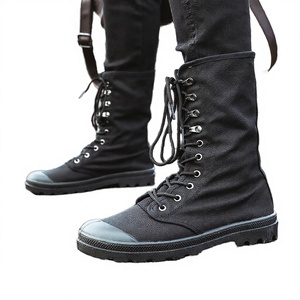 Bottes hautes en toile à lacets pour hommes, bout rond, semelle en caoutchouc résistante à l'abrasion, pour toutes les saisons, chaussures en toile pour hommes et femmes - Product Image 6