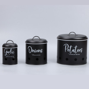 Ensemble de pots de rangement pour la cuisine, pommes de terre, oignons, ail, pot de rangement noir métallique avec couvercle - Product Image 5
