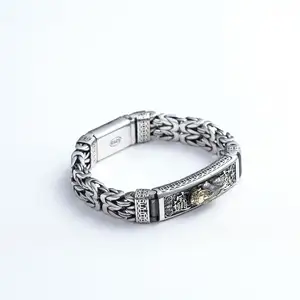 Bracelete personalizado, bracelete vintage para homens com transferência personalizada, 56.6g, maré de prata, vajra pestana