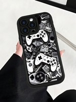 Coque en TPU à thème console de jeu noir et blanc pour iPhone 17 Air 16 15 14 Plus 13 12 18 Pro/Pro Max avec design à bords étagés