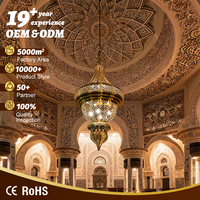Lustre sur mesure de luxe, exquis, à plusieurs niveaux, en métal sculpté creux, avec éclairage LED, pour mosquée.
