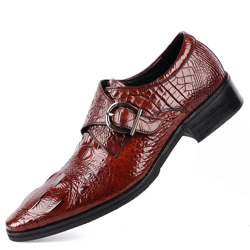 Grande tamanho crocodilo padrão couro negócios sapatos homens fivela couro sapatos vestido sapatos