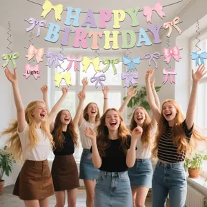 Nouveau coloré rose arc papier écologique <span class=keywords><strong>joyeux</strong></span> <span class=keywords><strong>anniversaire</strong></span> fête bannière décoration ensemble spirale fille fournitures - Product Image 5