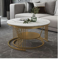 Table basse de luxe nordique moderne avec plateau en marbre, structure en métal blanc doré, table centrale gigogne en pierre pour salon, mobilier de maison