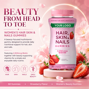 In-stock Wholesale OEM Strawberry-flavored Adult <strong>Hair</strong> <strong>Skin</strong> <strong>and</strong> <strong>Nail</strong> Care <strong>Gummies</strong> Containing 6000mcg Biotin - Product Image 2