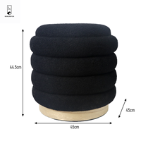 Tabouret pouf de rangement en boucle à cadre en bois rond solide Chaise de maquillage Pouf en polyester d'intérieur pour la maison