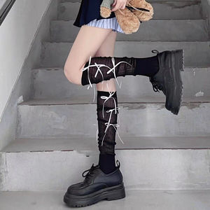 Sweet Cool Bow Tie Calf <b>Socks</b> Over The Knee Thin Ribbon Slouch <b>Socks</b> For Women Transparent Cotton Solid Color <b>Black</b> White Light - Product Image 2