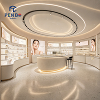 Comptoir de présentation cosmétique LED incurvé sur mesure, vitrine de maquillage de luxe, mobilier moderne pour boutique de beauté et soins de la peau