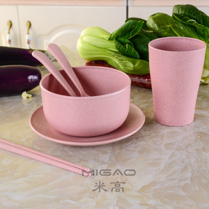 Juego de cubiertos de 6 piezas de fibra de paja de trigo Migao, vajilla redonda ecológica para picnic, regalo para adultos - Product Image 2