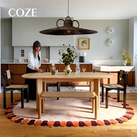 Tapis moderne antidérapant en laine de Nouvelle-Zélande à boucles, de forme elliptique spéciale, bleu, écologique, personnalisable pour salon