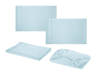 Parure de draps de luxe bleu clair 4 pièces pour hôtel, linge de lit soyeux et doux avec taies d'oreiller brodées, draps rafraîchissants et infroissables