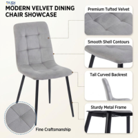 Chaise de salle à manger en velours capitonnée à dossier haut, rembourrée, grise, avec pieds en métal noir, ergonomique, pour la maison, le restaurant, moderne