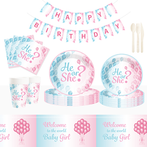DAMAI Baby Shower Theme <b>Disposable</b> Dessert Dinner Paper Plates Cup Napkin with Boy or Girl Tableware Set for Party Supplies - Product Image 1